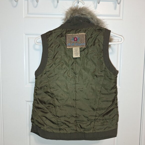 BB Dakota Khaki Quilted Cotton Vest with Detachable Faux Fur Collar Size Small - Picture 15 of 17